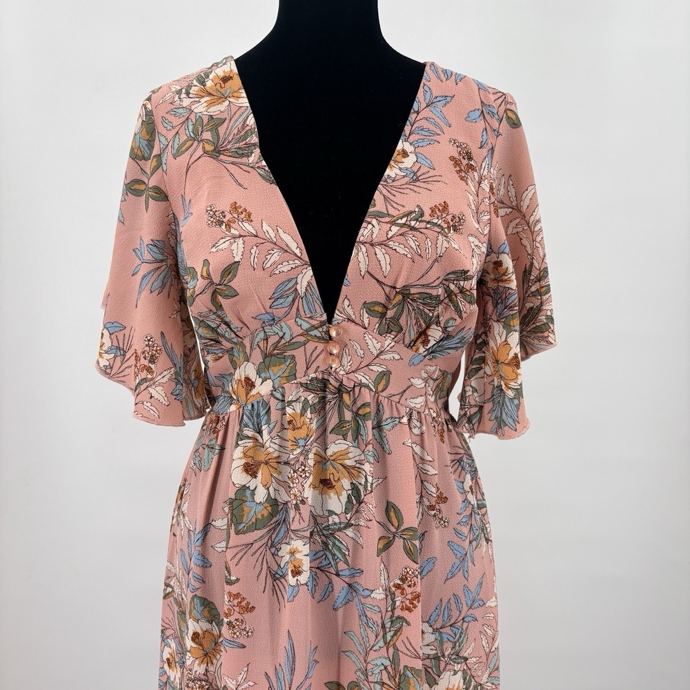 Bailey Blue Maxi Dress S Floral Boho‎ Flutter Sleeve Empire Waist Garden Fairy
